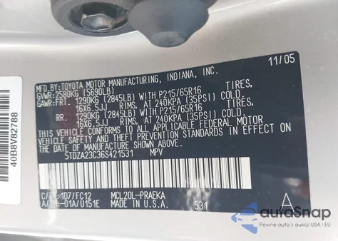 2006 Toyota Sienna Le из США, поврежденный, VIN 5TDZA23C36S421531